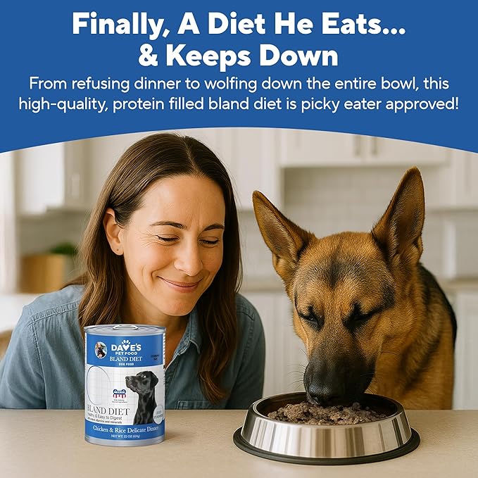 Dave's Dog Food Bland Diet Dog Food for Sick Dogs with Upset Stomach (Chicken & Rice), Economy Size for Large Pups or Big Eaters, Sensitive Stomach, Economy Size 22 oz (Case of 12)