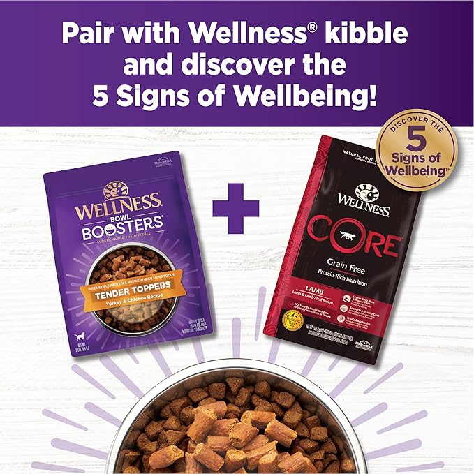 Wellness Bowl Boosters Tender Toppers, Dog Food Topper for Small, Medium, & Large Breeds, Grain Free, Natural, Turkey & Chicken, 2 Pound Bag (Pack of 1)