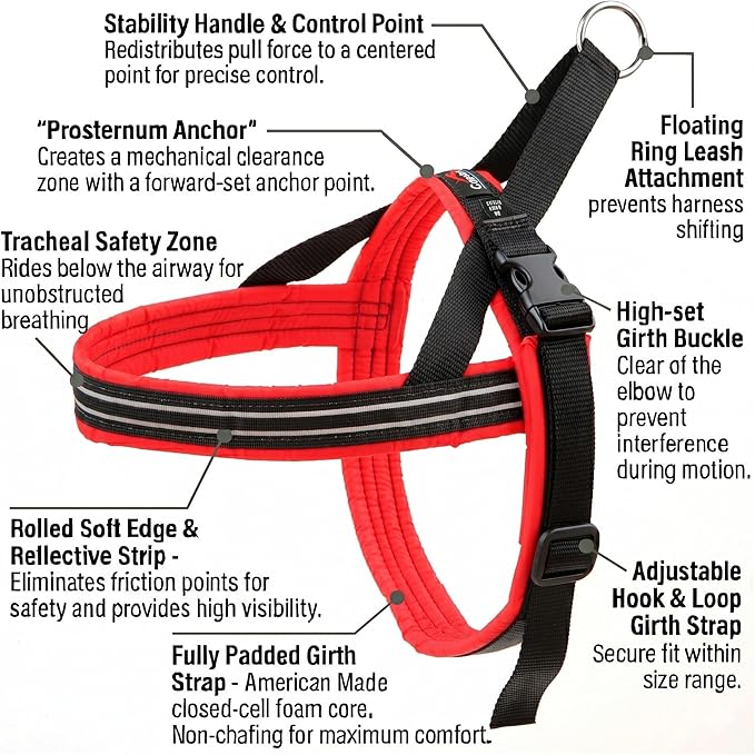ComfortFlex Sport Dog Harness – No-Choke, Fully Padded, Non-Chafing Harness with Control Handle – Reflective, Lightweight, Adjustable for Active Dogs - Large, Red