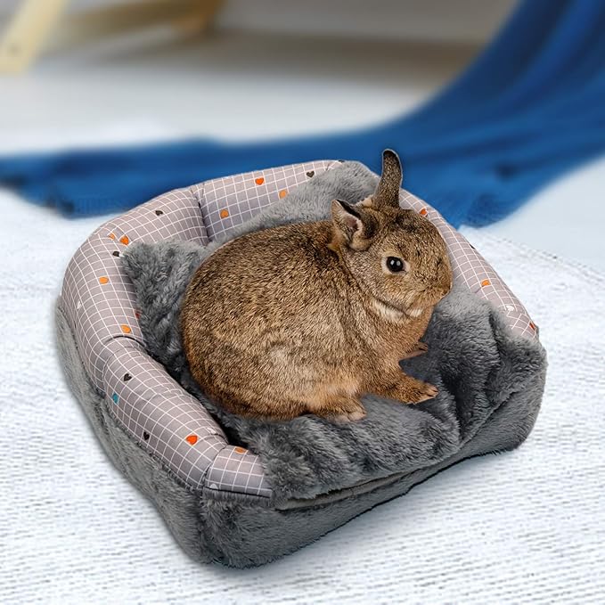 YUEPET Bunny Bed Warm Guinea Pig Cave Beds Cute Bowknot House Big Hideouts Cage Accessorie for Dwarf Rabbits Hamster Bunny Ferrets Rats Hedgehogs Chinchilla (Grey Grid)
