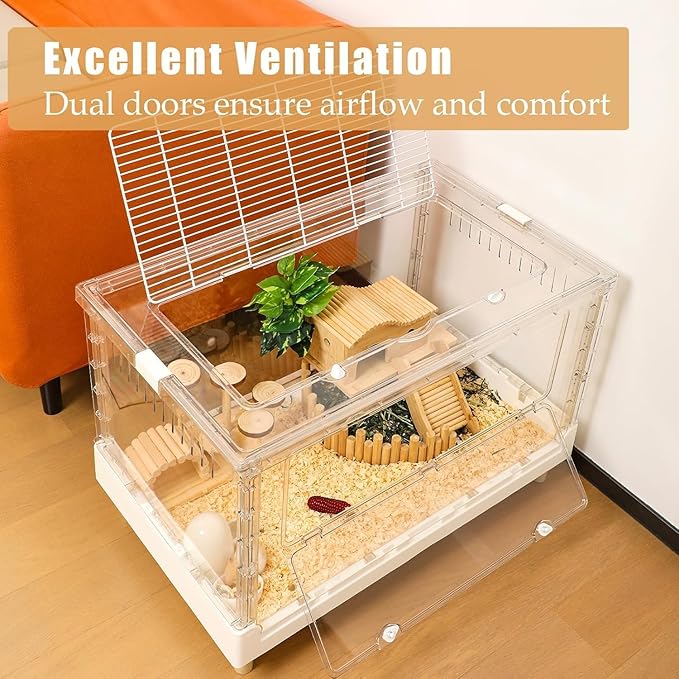 Hamster Cage & Guinea Pig Cages, Acrylic Cage for Small Animal Pets, Large Transparent Gerbil Cage and Habitats, Hedgehog, Dwarf Hamster, Rat, Mouse