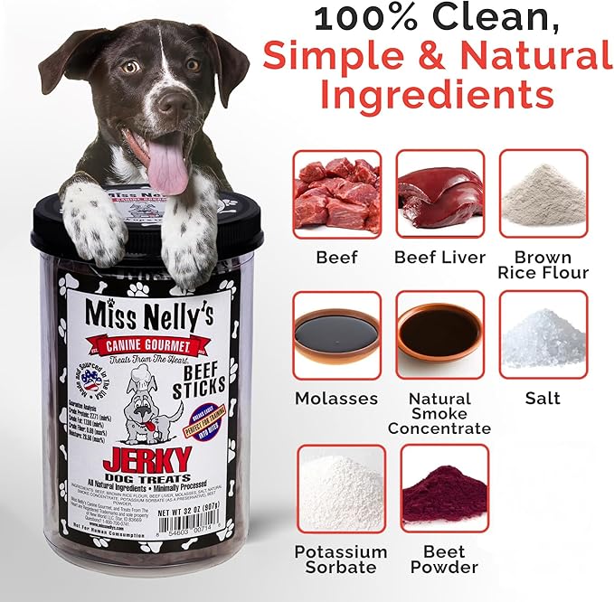 Miss Nelly's- All Natural Beef Jerky Dog Treats Made in USA Only-Original Smoke House Recipe-Minimally Processed Soft Sticks Dog Jerky Treats-32 oz. Bags