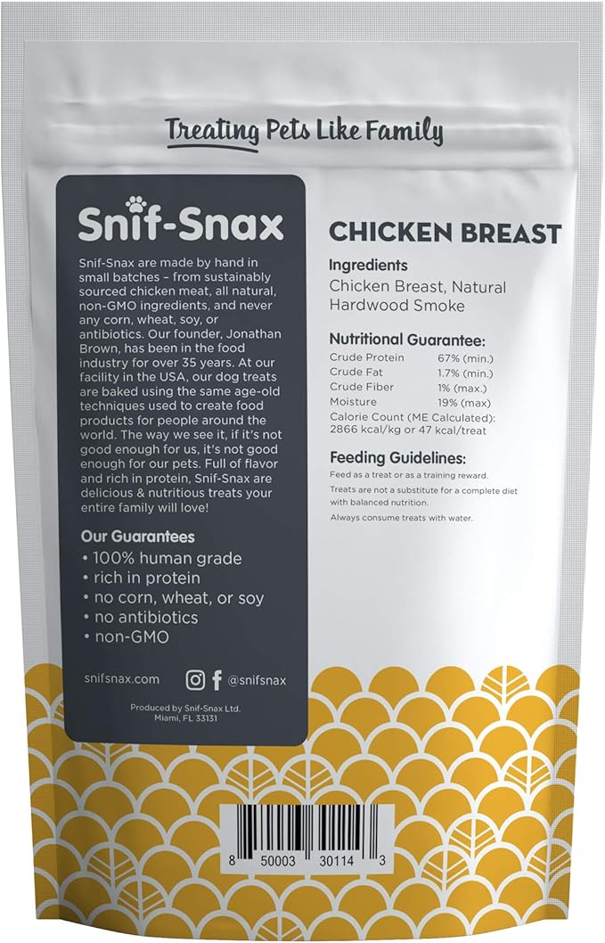 Snif-Snax Human Grade Dog Treats - All-Natural Smoked Chicken Breast, 4 oz