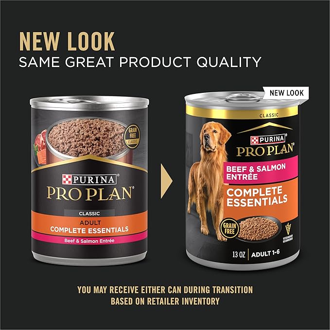 Purina Pro Plan Dog Food Grain Free, Classic Beef and Salmon Entrée - 13 oz. Cans,(Pack of 24)