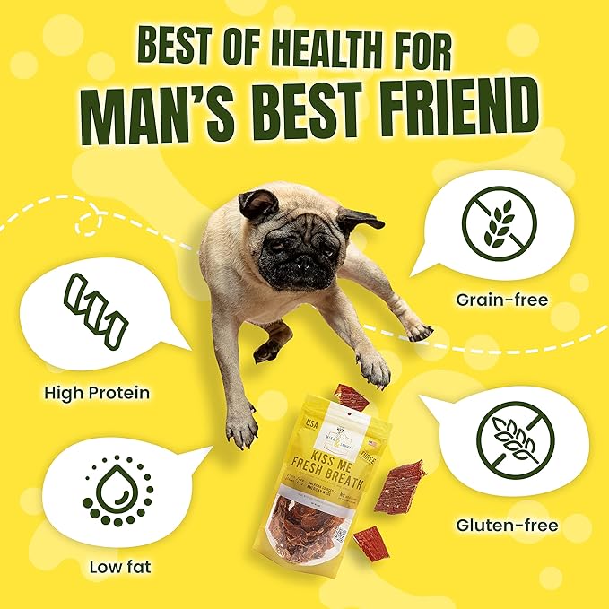 Mika & Sammy's Gourmet Chicken Jerky Dog Treats Made in USA - Kiss Me Fresh Breath - 5oz bag