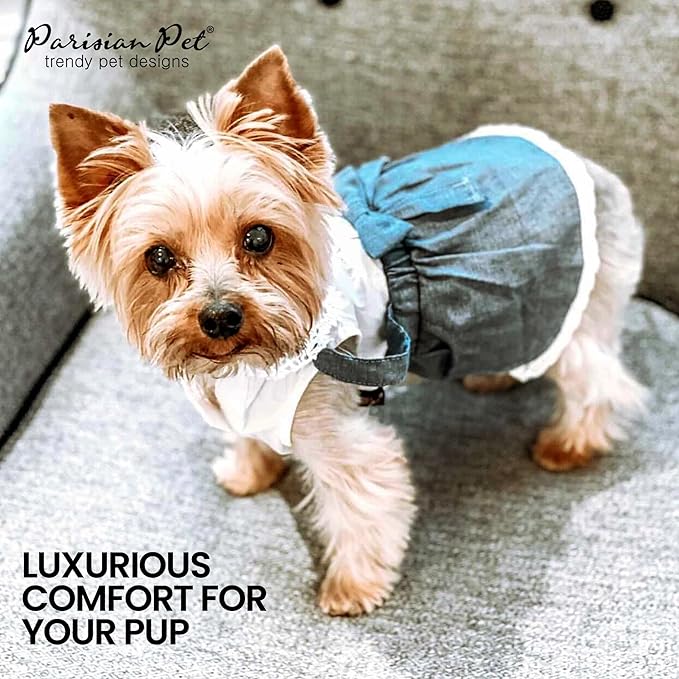 Parisian Pet Chambray Overall Dog Dress - Summer Clothes for Large Dogs Girl - Blue Denim Pet Dress - Designer Dog Overalls - Lightweight and Breathable Puppy Clothes - Dresses for Dogs