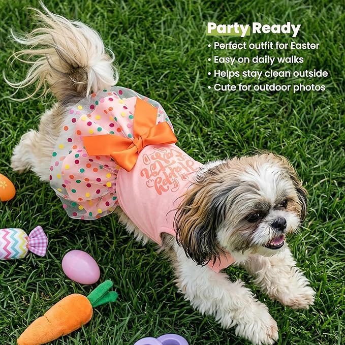 Fitwarm Happy Easter Day Dog Dress 100% Cotton Girl Dog Clothes Easter Bunny Dogs Dresses Pet Apparel Doggie Tutu with Bowknot Cat Clothing Puppy Dresses Doggy Costume Attire Orange Small