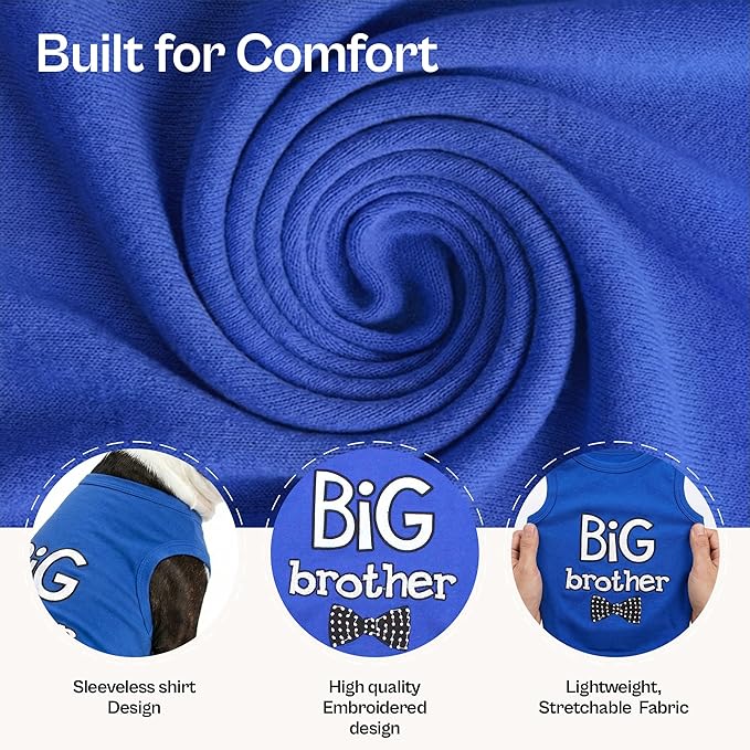 Parisian Pet Dog Shirt – 100% Cotton Shirts for Large Dogs – Blue Sleeveless Pet Clothes – Lightweight and Breathable Dog Apparel – Boy Big Brother Dogs Clothes - Stretchy Pet T Shirts