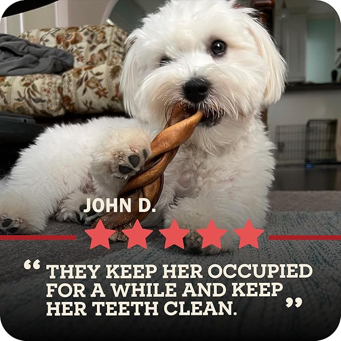Redbarn Pet Products Redbarn Natural 12" Beef Collagen Braids - Case of 20 Sticks - Long Lasting Low-Odor Alternative to Rawhide & Bully Sticks -Single Ingredient Chew for Medium Large Dogs