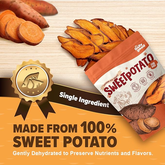 Sweet Potato Chews for Dogs- 100% All-Natural Single Ingredient Dog Treats- Crispy & Crunchy, Hypoallergenic, Grain Free, Easy to Digest, Perfect for Dogs of All Breeds and Sizes, 8 oz