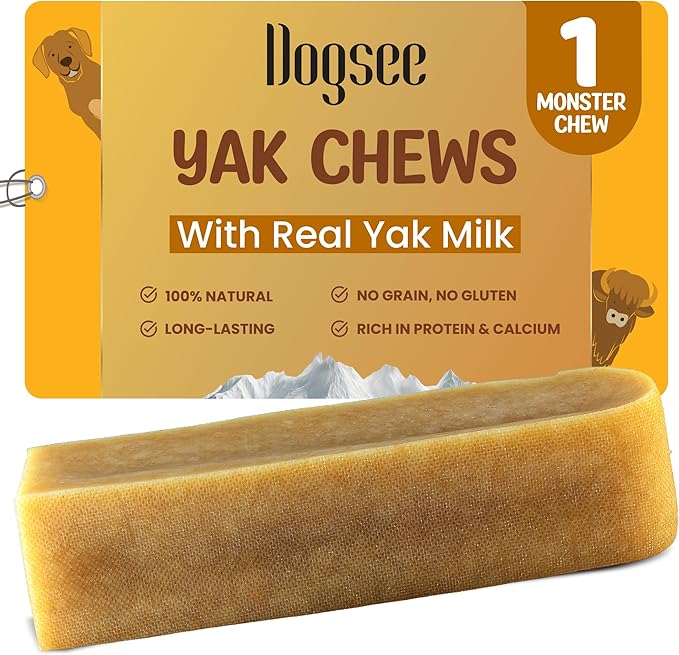 Dogsee Himalayan Yak Chews (Monster/XL- 1 Chew) | Yak Chews for Large Dogs | Dog Treats | Helps Joint Pain | Rawhide-Free | Long Lasting for Dogs Over 55 lbs
