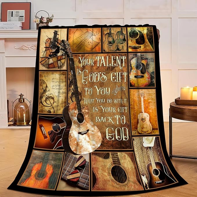 Guitar Blanket Music Decor Throw Blankets Guitar Gifts for Men Women Boys Girls Adults Kids Cozy Fleece Flannel Soft Warm Plush Lightweight Blanket for Couch Sofa Bed 40"X50"