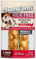 CHOMP 'EMS Chicken Hide Free Dog Chews - Rawhide Free Dog Treats - No Hide Alternative Chew Treat for All Life Stages, Roll, 4", 2 Count
