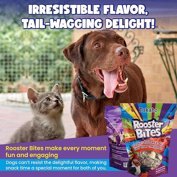 Rooster Bites Peanut Butter Beef Liver Dog Treats – Only 2 Ingredient Freeze Dried Training Treats for Dogs & Cats – High Protein, All Natural, Made in USA – Picky Eater Approved
