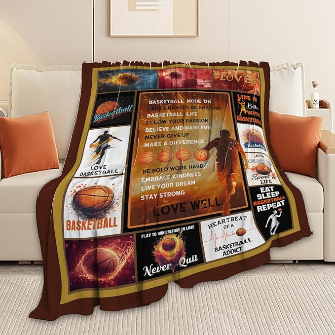 Basketball Blanket Sports Basketball Throw Blanket Gifts for Player Kids Girls Boys Adults Women Man Super Soft Cozy Plush Fluffy Fuzzy Fleece Blanket Decor 40''X50''