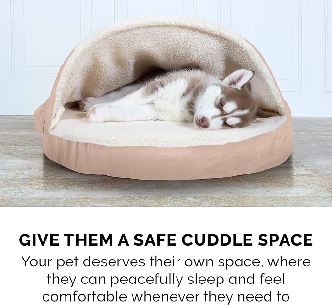 Furhaven 35" Round Memory Foam Dog Bed for Large/Medium Dogs w/ Removable Washable Cover, For Dogs Up to 50 lbs - Sherpa & Suede Snuggery - Cream, 35-inch