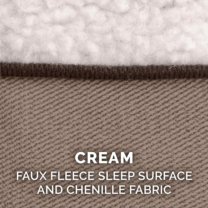 Furhaven Memory Foam Dog Bed for Medium/Small Dogs w/ Removable Bolsters & Washable Cover, For Dogs Up to 35 lbs - Sherpa & Chenille Sofa - Cream, Medium