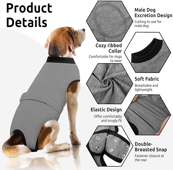 Queenmore Recovery Suit for Dogs Cats After Surgery,Dog Surgical Recovery Suit Onesie,Anti Licking Pet Female Post-Operative Spayed Neutered Puppy Surgical Clothes for Abdominal Wounds, Grey 3XL