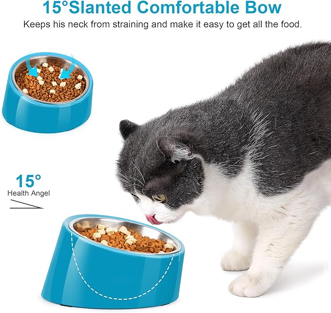 Tilted Dog Bowl Non-Slip & Non-Spill Pet Feeder with Elevated Detachable Melamine Stand, Easy to Get Food Dog Dish, M/180ml Sky Blue