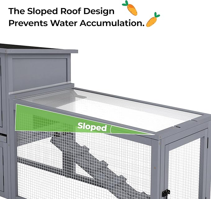 COZIWOW Large Rabbit Hutch Bunny Cage Outdoor Indoor Wooden Small Animal House with Sloped Roofs, Pet Run, No-Leak Tray, 4 Doors, Non-Slip Ramps, Colorful Patterns (Grey)