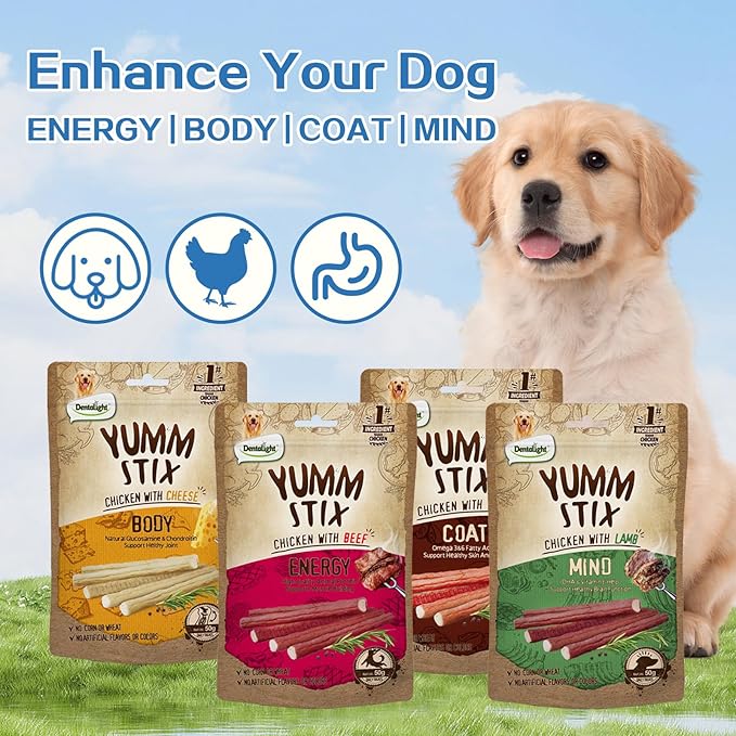 Dog Soft Chewy Treats Yumm Stick, Chicken with Beef/Lamb/Liver/Cheese, High Protein, Energy Support, DHA & Omega 3 & 6