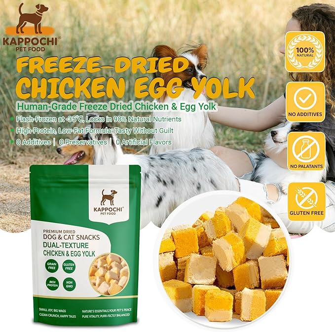 Freeze Dried Dual-Layer Chicken & Egg Yolk Dog Treats - Perfect as Training Rewards, 3.5oz(100.0g), High Protein Training Treats, Natural & Raw, No Additives, Grain Free, Gluten Free