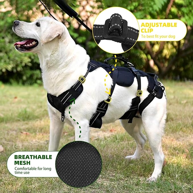 PUPTECK Dog Lift Harness for Medium Large Sized Dog, Rehabilitation Sling for Hind Leg Support, Multifunctional Mobility Assistance Harness for Old, Disabled, Joint Injuries, Paralysis Dogs, Black L