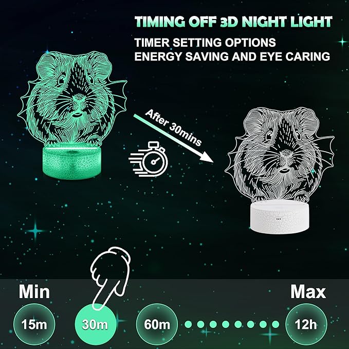 Ammonite Guinea Pig Night Light, 3D LED Lamp with Remote, 16 Color Changing & Timer, Room Decor Light, Vibrant Ambient Lighting, Birthday Xmas Gift for Kids Adults