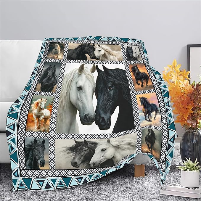 Horse Throw Blanket Horse Stuff Gifts for Kids Girls Boys Adults Women Men Soft Cozy Warm Plush Fluffy Fuzzy Fleece Blanket Decor 50''X60''