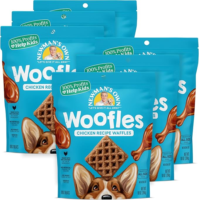 Newman's Own Chicken Recipe Woofles Waffle Dog Treats, 10 oz Bag (Pack of 6) — Limited Ingredients, Made with U.S. Farm Raised Chicken, No Artificial Flavors or Colors, Training Rewards, Made in USA