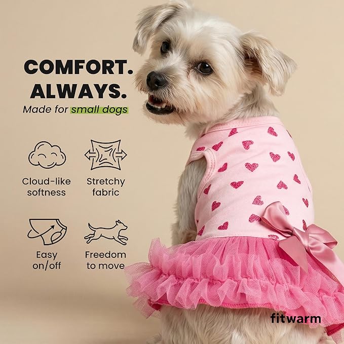Fitwarm Sparkly Heart Dog Tutu Dress, Birthday Clothes for Small Dogs Girl, Pet Outfit, Light Pink, Hot Pink, XS