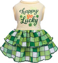 Fitwarm Happy Go Lucky Dog Dress, St Patricks Day Dog Clothes for Small Dogs Girl, Funny Pet Outfit, Green, Light Yellow, XS