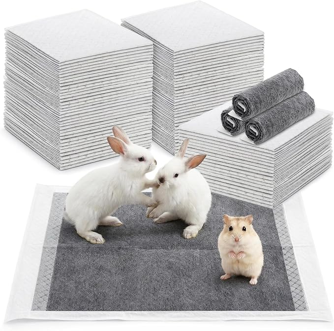 WRINGKIT 100 Pieces Rabbit Pee Pads, Disposable Small Guinea Pig Cage Liner with Super Absorbent, Leak-proof Puppy Potty Training Pad for Quick Dry Reduce Odor, Bunny Pee Mat for Kittens, Small Animal
