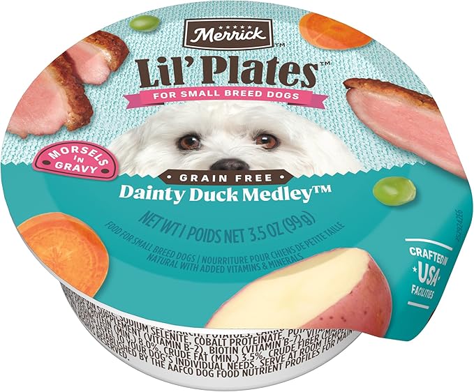 Merrick Lil’ Plates Grain Free And Gluten Free Natural Wet Dog Food For Small Dogs, Soft Dainty Duck Medley - (Pack of 12) 3.5 oz. Tubs