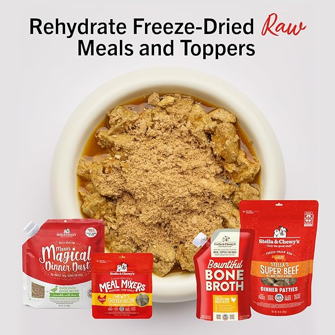 Stella & Chewy's Premium Cage-Free Chicken Bone Broth for Dogs - Joint & Gut Health Support Liquid Food Topper with Collagen & Turmeric, 16 Fl Oz Resealable Pouch (Pack of 6)