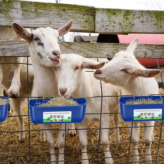 Chicken Feeder Waterer, 10 Pack Duck Feeder Supplies, Hanging Fence Feed Trough with Clips for Goat, Sheeple, Piglet, Gooses, Turkeys, Dog Livestock Poultry, Blue