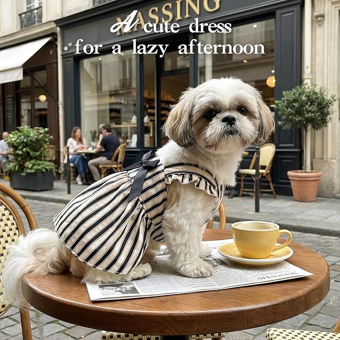 Striped Cat Dog Dress Clothes for Small Dogs with Bow Cute Sleeveless Girl Puppy Princess Dress Soft Breathable Small Dog Clothes Outfit Cat Outfits Apparel for Spring Summer