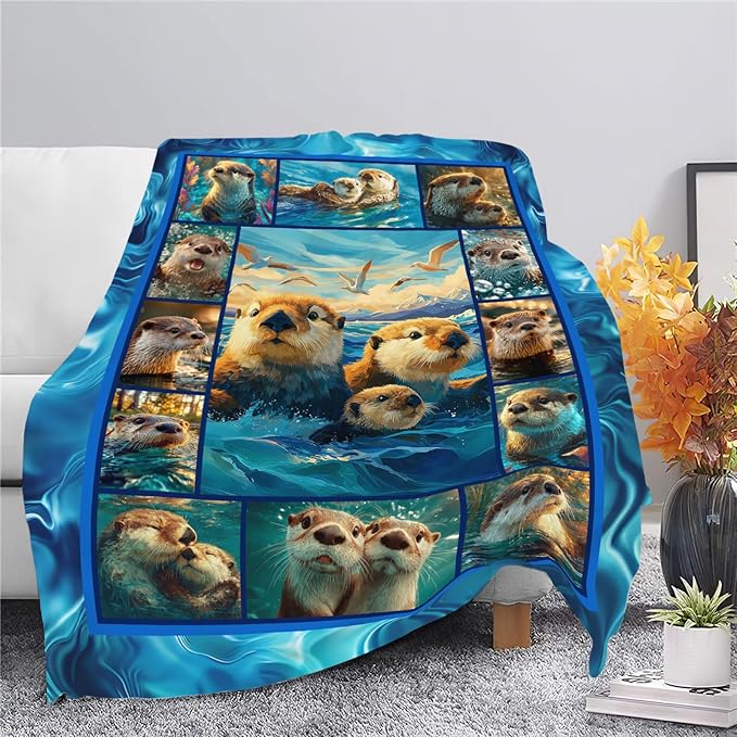 Otter Throw Blanket Otter Stuff Gifts for Kids Girls Boys Adults Women Men Soft Cozy Warm Plush Fluffy Fuzzy Fleece Blanket Decor 60''X80''