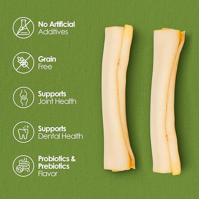 Palz&Co Moodog Beef Corium Collagen Roll 5" Oat Flavor with Pre/Pro-Biotics, 2 Pack - 100% Natural Dog Treat, Supports Gut Health, Made in USA, Crunchy & Chewy