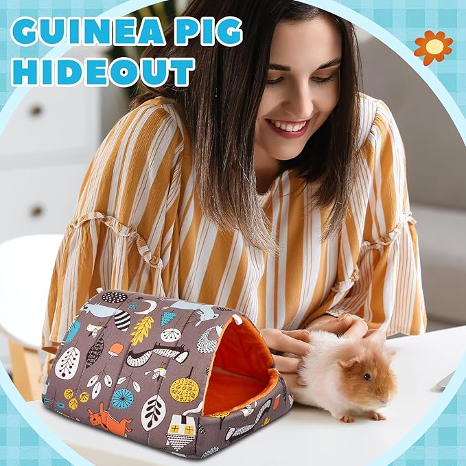 Cinnvoice 4 Pcs Guinea Pig Hideout, Guinea Pig Bed Tunnel, Rabbit Washable Small House Cage Accessories for Bunny Hedgehog Mouse Chinchillas Hamsters Ferrets Bearded Dragons Rats(Forest,7.9 in)