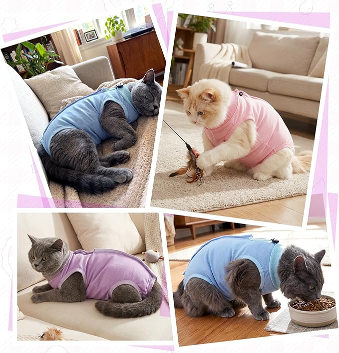 Cat Surgery Recovery Suit Female Medium, Kitten Onesie Bodysuit for Cat After Surgery, Cone of Shame Alternative Suit for Cat Anti Licking Spay Abdominal Wounds Skin Diseases Protection (Blue, M)