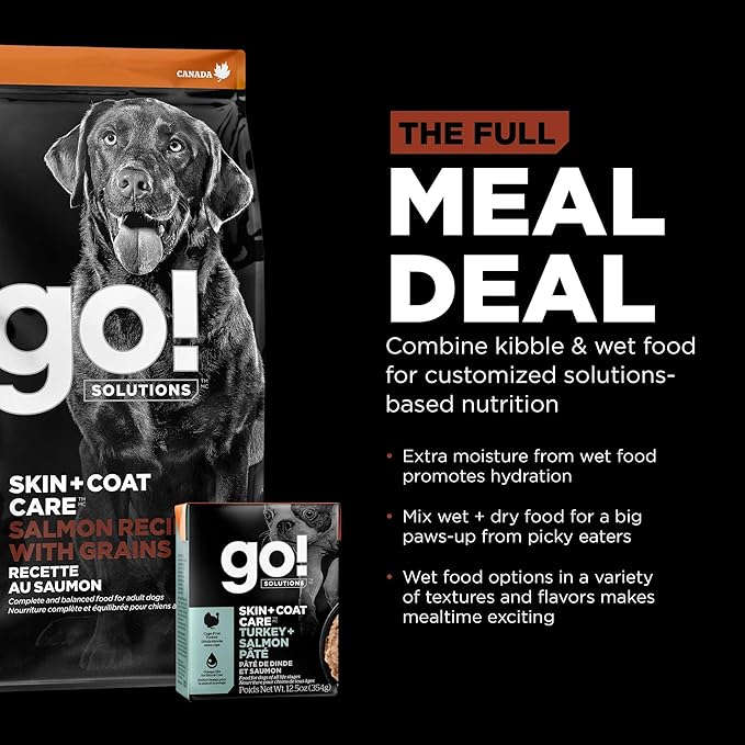 Go! Solutions Skin + Coat Care Salmon Large Breed Dry Dog Food with Grains, Chicken-Free, Healthy Kibble, Glucosamine & Chondroitin for Healthy Hips & Joints, for Adults & Seniors, 25 lb Bag