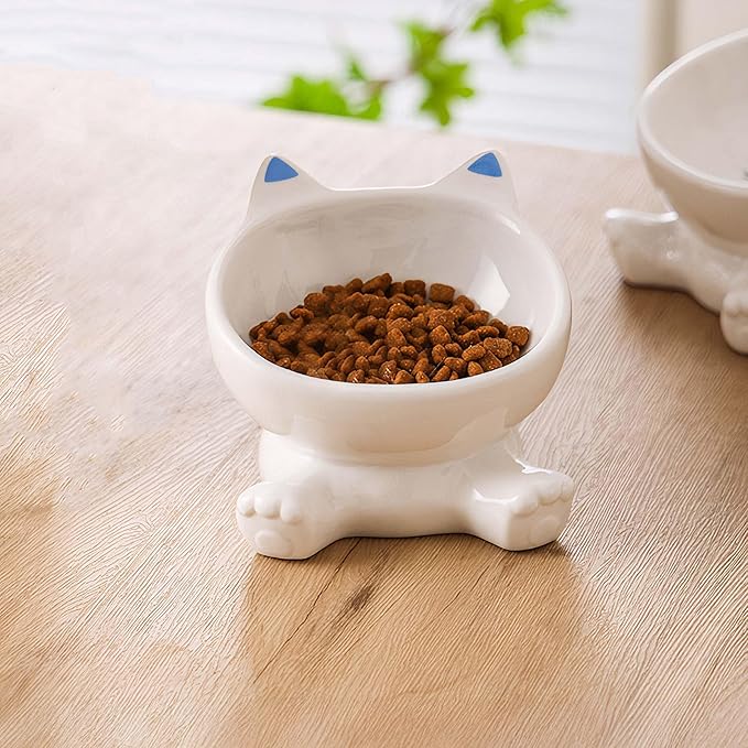 Cat Bowl, Elevated Cat Bowls, 4.9 Inch Cute Kitten Food Bowls for Anti-Vomiting and Whisker Friendly, 3D Raised Ceramic Cats Bowl for Food and Water with 4.5 OZ Capacity, Protects Pet's Spine, 1 Piece