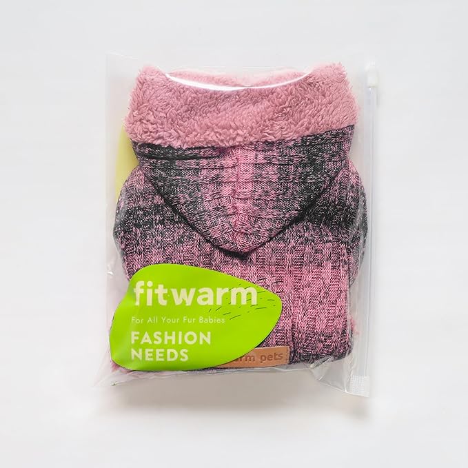 Fitwarm Fuzzy Dog Sweater, Knitted Winter Dog Clothes for Small Dogs Girl, Pet Cat Hooded Outfit, Heather Pink, Black, Large