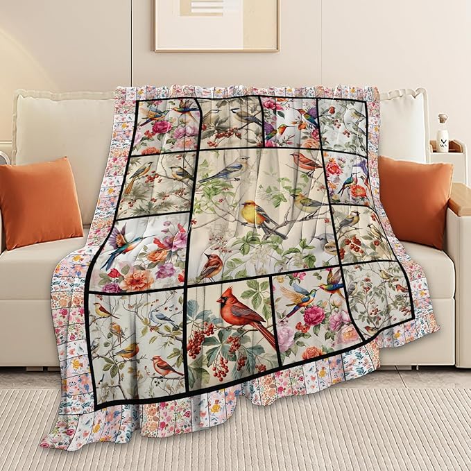 Bird Blanket Cardinal Hummingbird Sparrow Bird Throw Blanket Gifts for Women Men Boys Girls Kids Adults Super Soft Cozy Plush Fluffy Fuzzy Fleece Blanket Home Decor 40''X50''