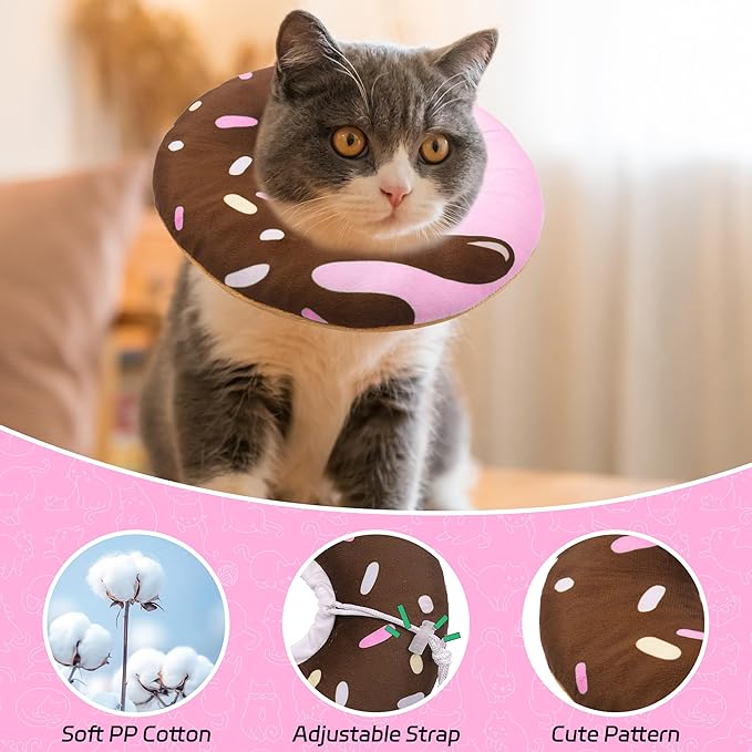 Seyezo Cat Cone Collar Soft, Adjustable Cat Recovery Collar Kitten Cones to Stop Licking, Cute Donut E Collar After Surgery, Elizabethan Kittens Protective Cones After Spay (Chocolate, Small)