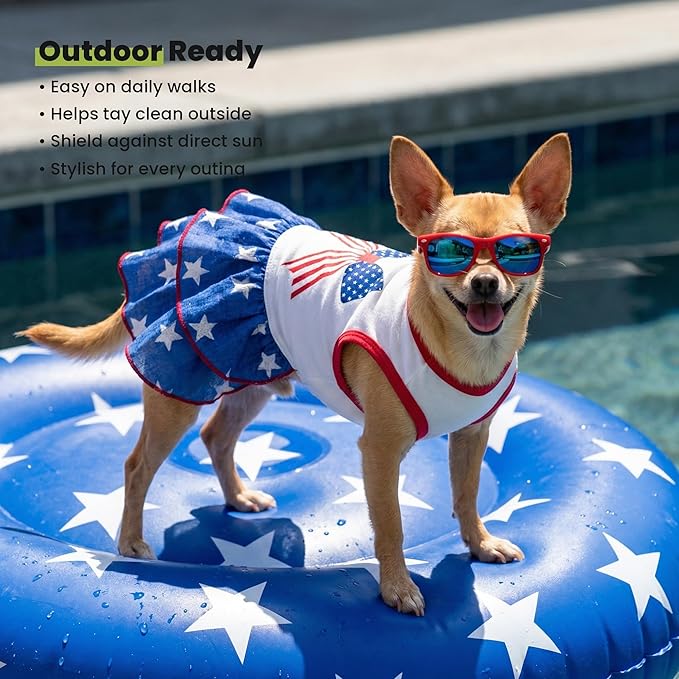 Fitwarm Patriotic Bowknot Tiered Ruffle Dog Dress, 4th of July Clothes for Small Dogs Girl, Pet Outfit, Royal Blue, Red, White, Large
