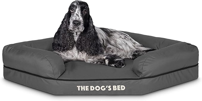 The Dog’s Bed Orthopedic Memory Foam Corner Dog Bed, Calming Surface – CertiPUR-Certified Foam, Oxford Fabric, Grey with Black Trim, Medium