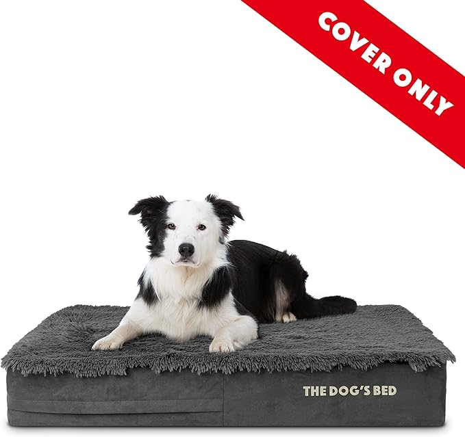 The Dog’s Bed Replacement Outer Cover, Fur Fabric, Grey Fur, Large, 6-Inch