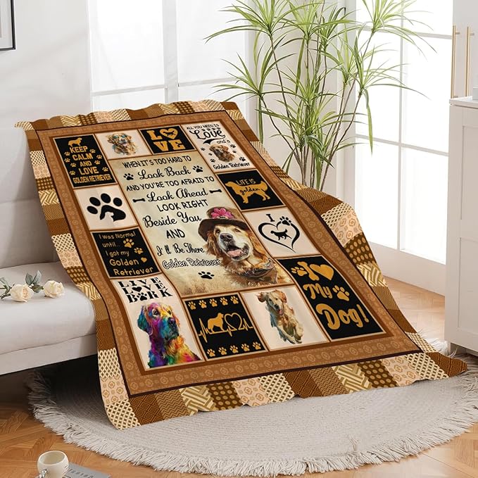 Golden Retriever Throw Blanket Golden Retriever Puppy Stuff Gifts for Dog Lover Kids Girls Boys Adults Women Men Soft Cozy Warm Plush Fluffy Fuzzy Fleece Blanket Decor 40''X50''